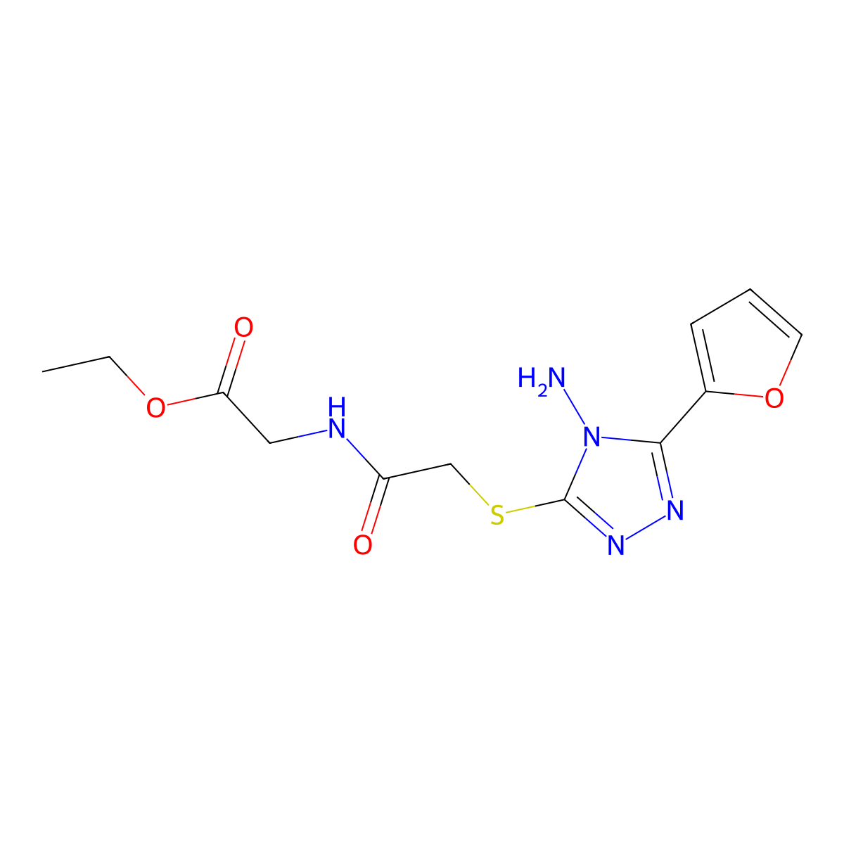 Ethyl 2-[2-(4-amino-5-(2-furyl)-1,2,4-triazol-3-ylthio)acetylamino]acetate molecular structure, CAS 676630-34-5