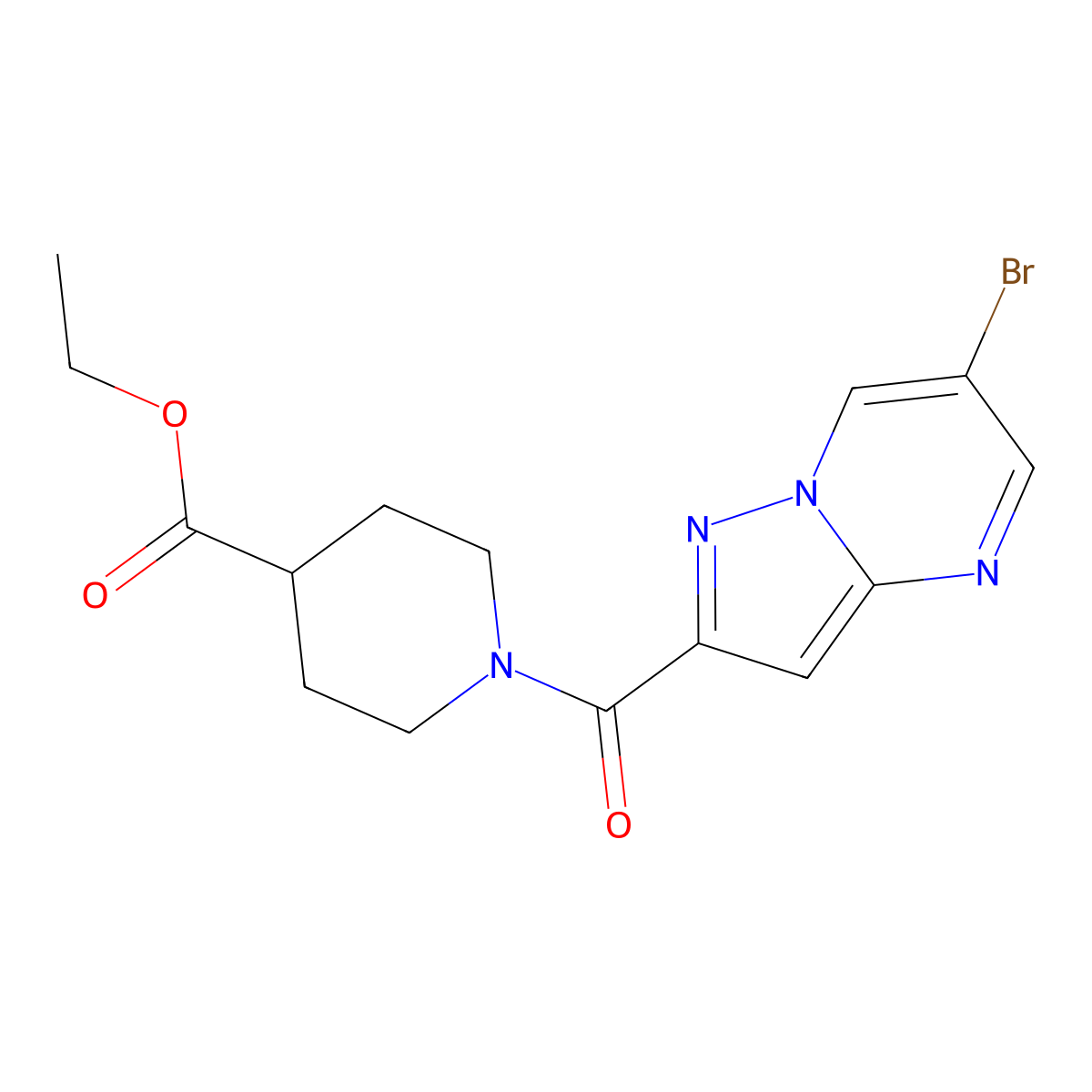 Ethyl 1-(6-bromopyrazolo[1,5-a]pyrimidine-2-carbonyl)piperidine-4-carboxylate molecular structure, CAS 676630-97-0