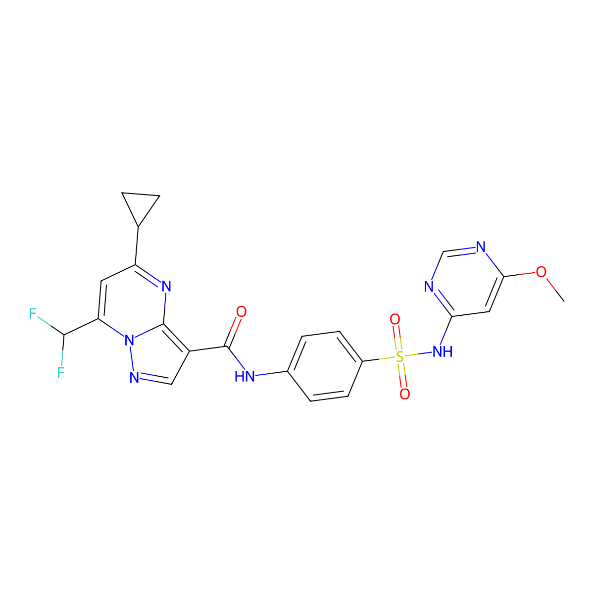 5-cyclopropyl-7-(difluoromethyl)-N-[4-[(6-methoxypyrimidin-4-yl)sulfamoyl]phenyl]pyrazolo[1,5-a]pyrimidine-3-carboxamide molecular structure, CAS 676632-34-1