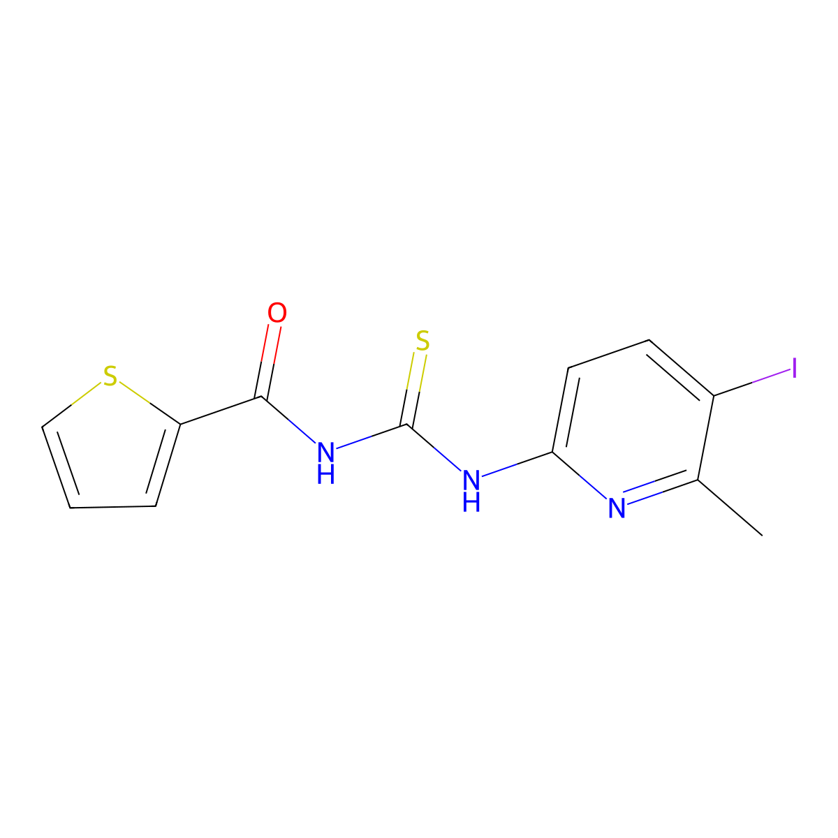 N-[(5-iodo-6-methylpyridin-2-yl)carbamothioyl]thiophene-2-carboxamide molecular structure, CAS 676633-35-5