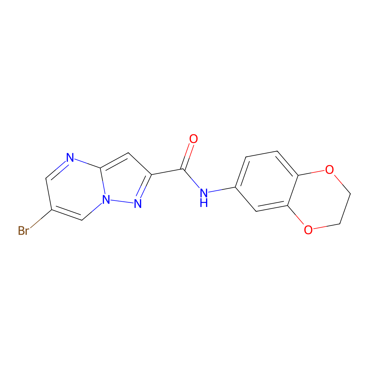 6-bromo-N-(2,3-dihydro-1,4-benzodioxin-6-yl)pyrazolo[1,5-a]pyrimidine-2-carboxamide molecular structure, CAS 676638-73-6
