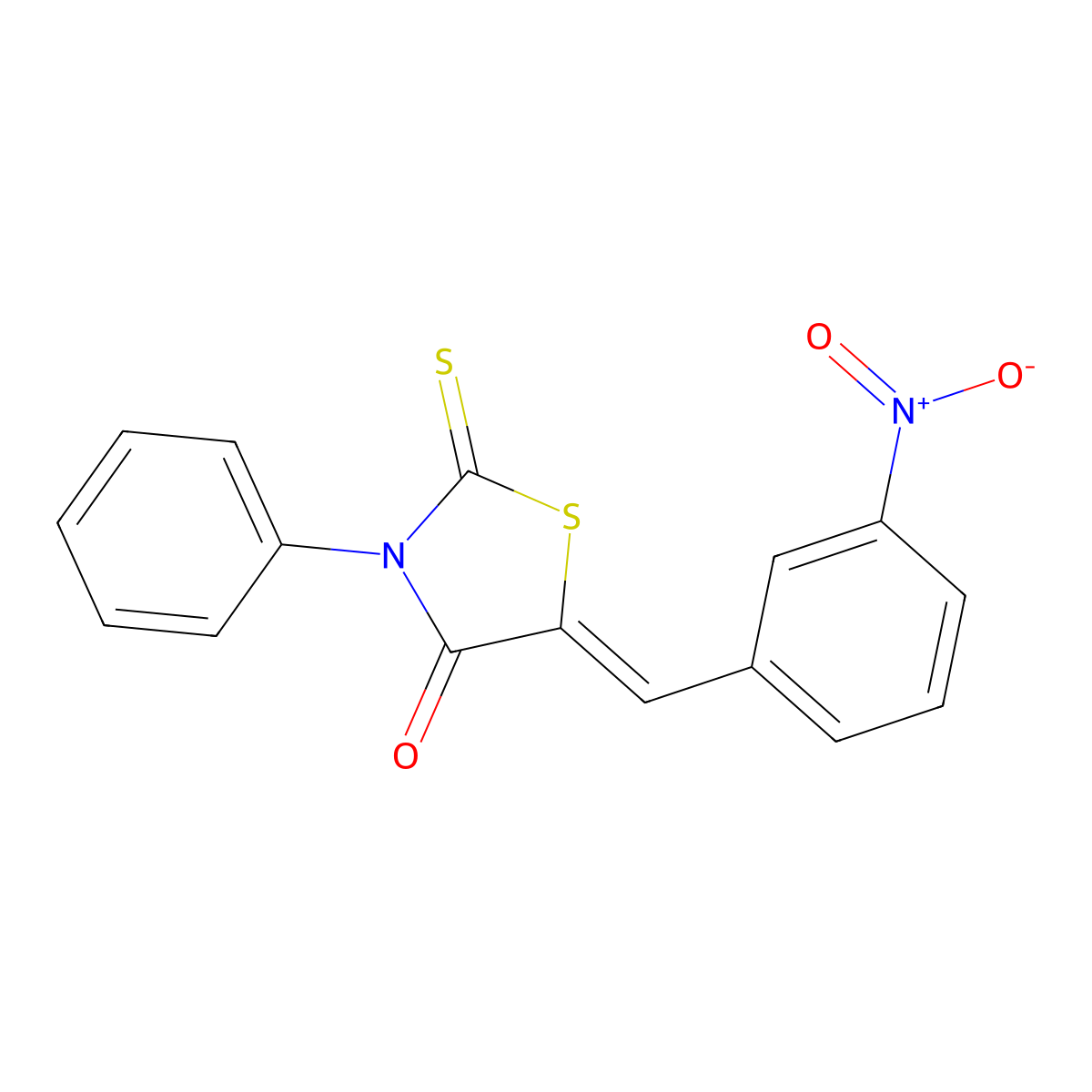 4-Thiazolidinone, 5-[(3-nitrophenyl)methylene]-3-phenyl-2-thioxo- molecular structure, CAS 67664-29-3
