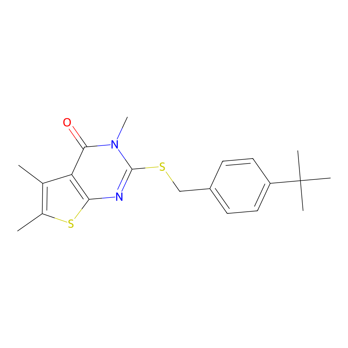 2-[(4-tert-butylbenzyl)sulfanyl]-3,5,6-trimethylthieno[2,3-d]pyrimidin-4(3H)-one molecular structure, CAS 676640-63-4
