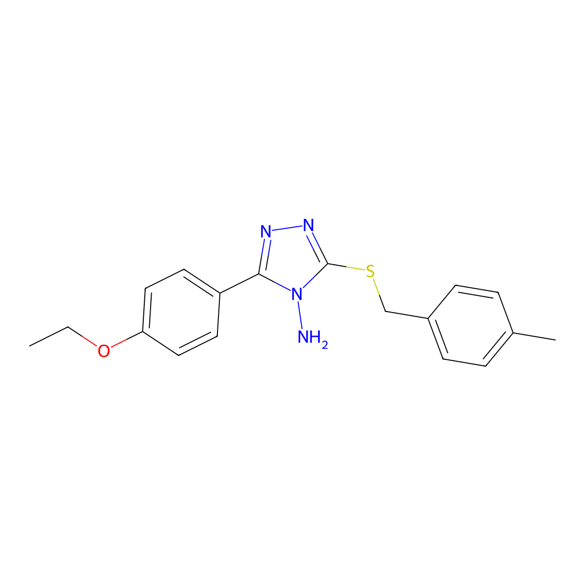 5-(4-Ethoxyphenyl)-3-[(4-methylphenyl)methylthio]-1,2,4-triazole-4-ylamine molecular structure, CAS 676641-89-7