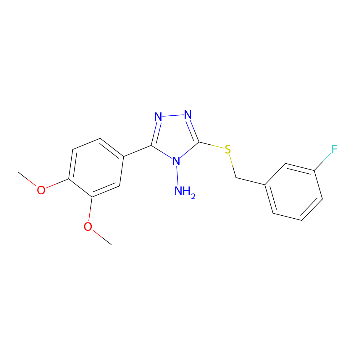3-(3,4-Dimethoxyphenyl)-5-((3-fluorobenzyl)thio)-4H-1,2,4-triazol-4-amine molecular structure, CAS 676642-55-0