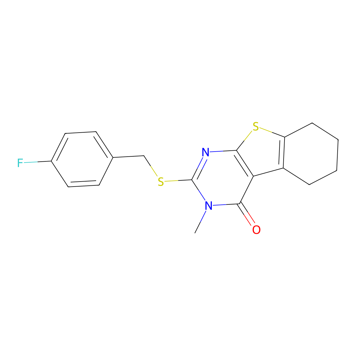 2-[(4-fluorobenzyl)sulfanyl]-3-methyl-5,6,7,8-tetrahydro[1]benzothieno[2,3-d]pyrimidin-4(3H)-one molecular structure, CAS 676642-86-7