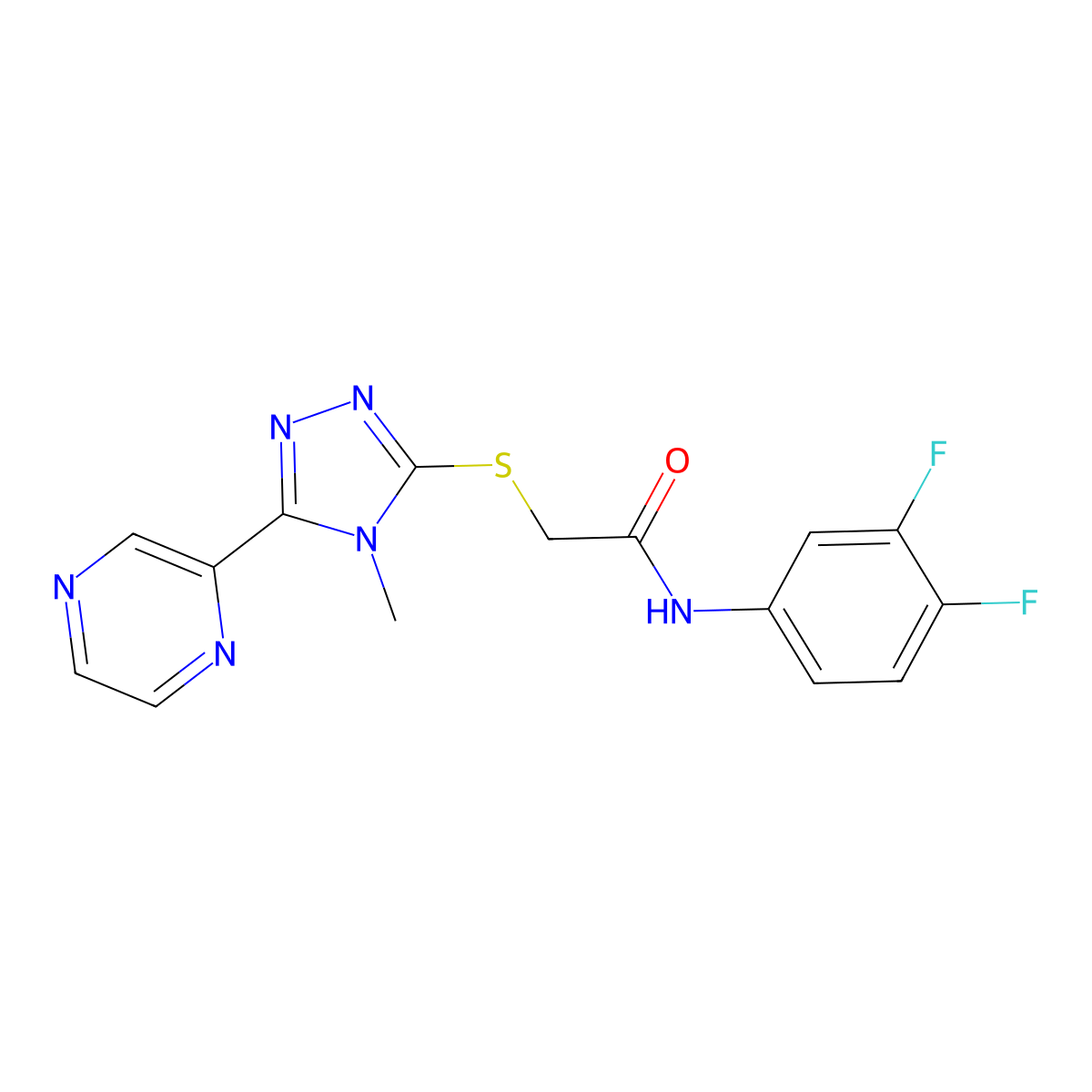 N-(3,4-difluorophenyl)-2-{[4-methyl-5-(pyrazin-2-yl)-4H-1,2,4-triazol-3-yl]sulfanyl}acetamide molecular structure, CAS 676643-05-3