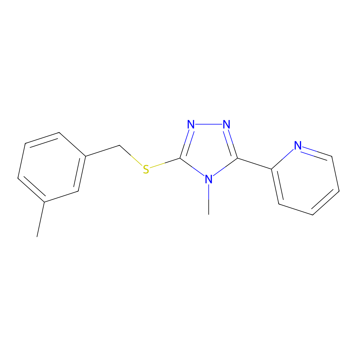 4-Methyl-3-[(3-methylphenyl)methylthio]-5-(2-pyridyl)-1,2,4-triazole molecular structure, CAS 676643-63-3