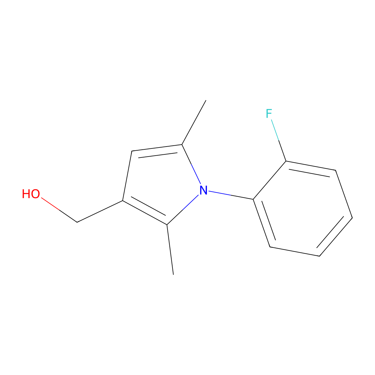 [1-(2-fluorophenyl)-2,5-dimethyl-1H-pyrrol-3-yl]methanol molecular structure, CAS 676644-23-8