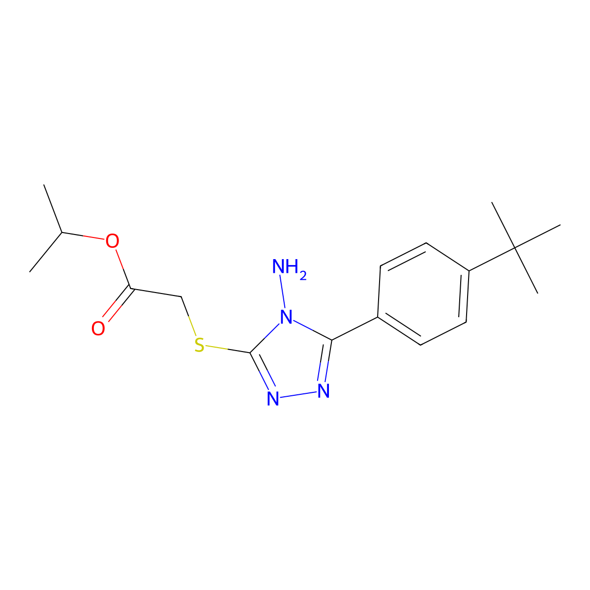 Isopropyl ((4-amino-5-(4-tert-butylphenyl)-4H-1,2,4-triazol-3-YL)thio)acetate molecular structure, CAS 676645-34-4