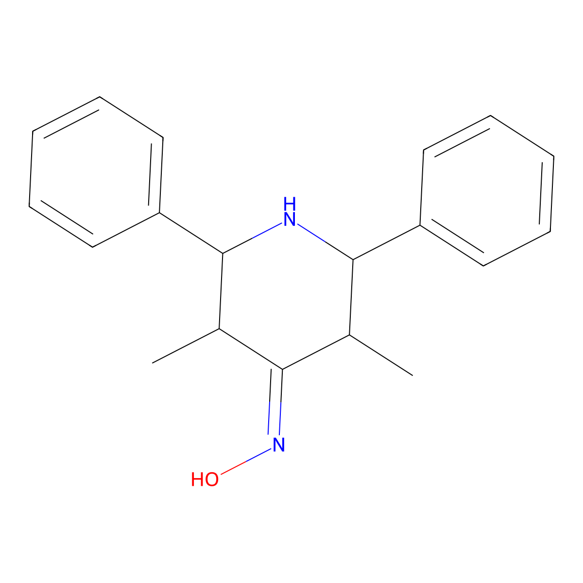 3,5-Dimethyl-2,6-diphenyl-piperidin-4-one oxime molecular structure, CAS 67668-02-4