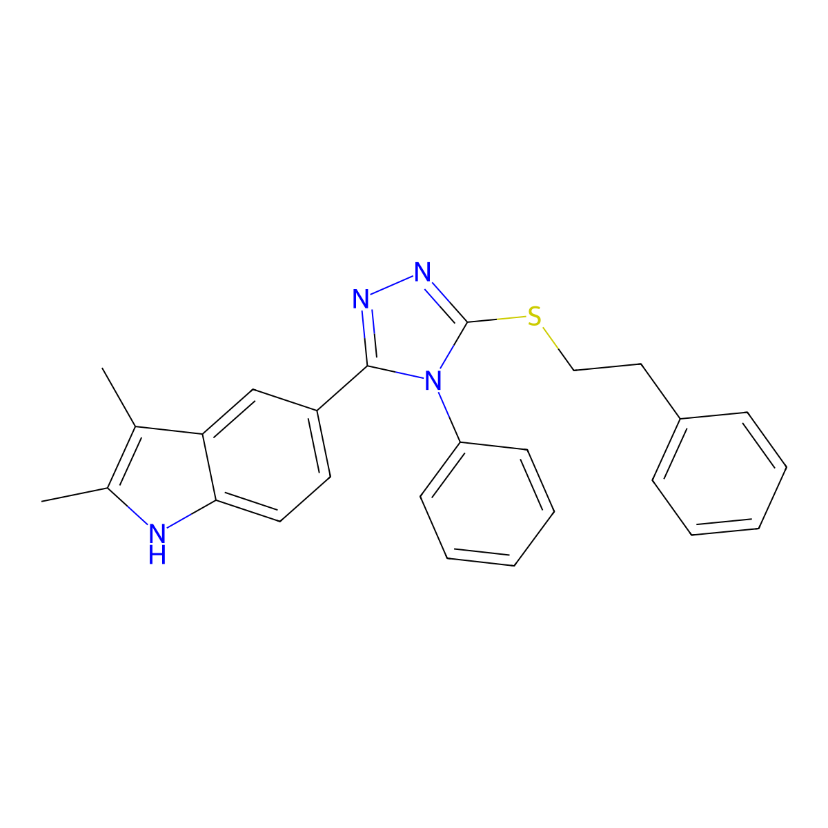 2,3-dimethyl-5-(5-phenethylsulfanyl-4-phenyl-1,2,4-triazol-3-yl)-1H-indole molecular structure, CAS 6767-30-2