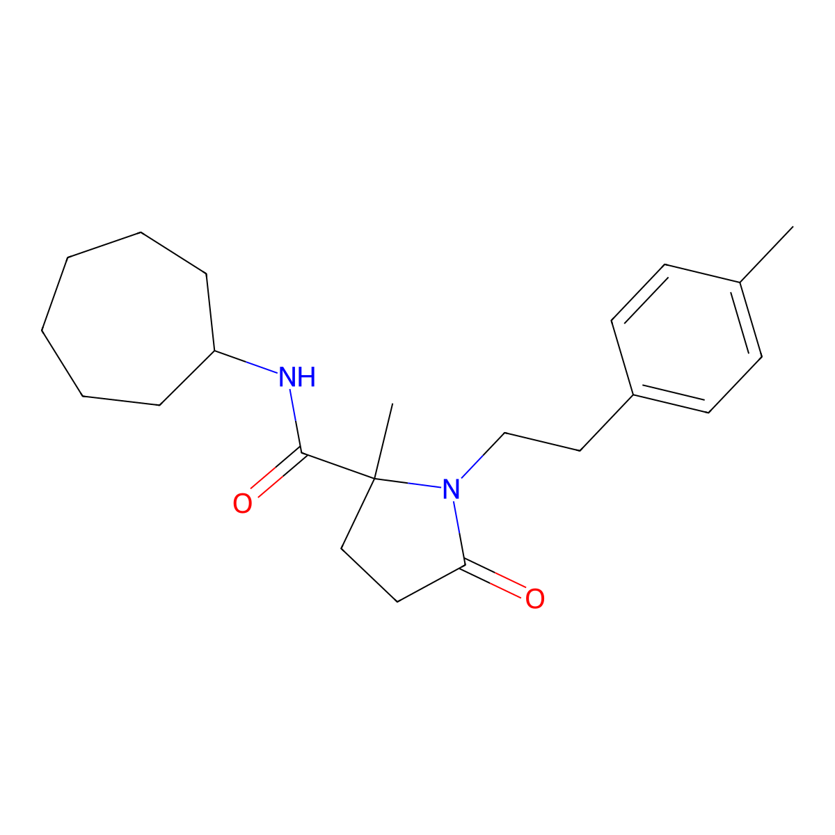 N-cycloheptyl-2-methyl-1-[2-(4-methylphenyl)ethyl]-5-oxopyrrolidine-2-carboxamide molecular structure, CAS 6767-61-9