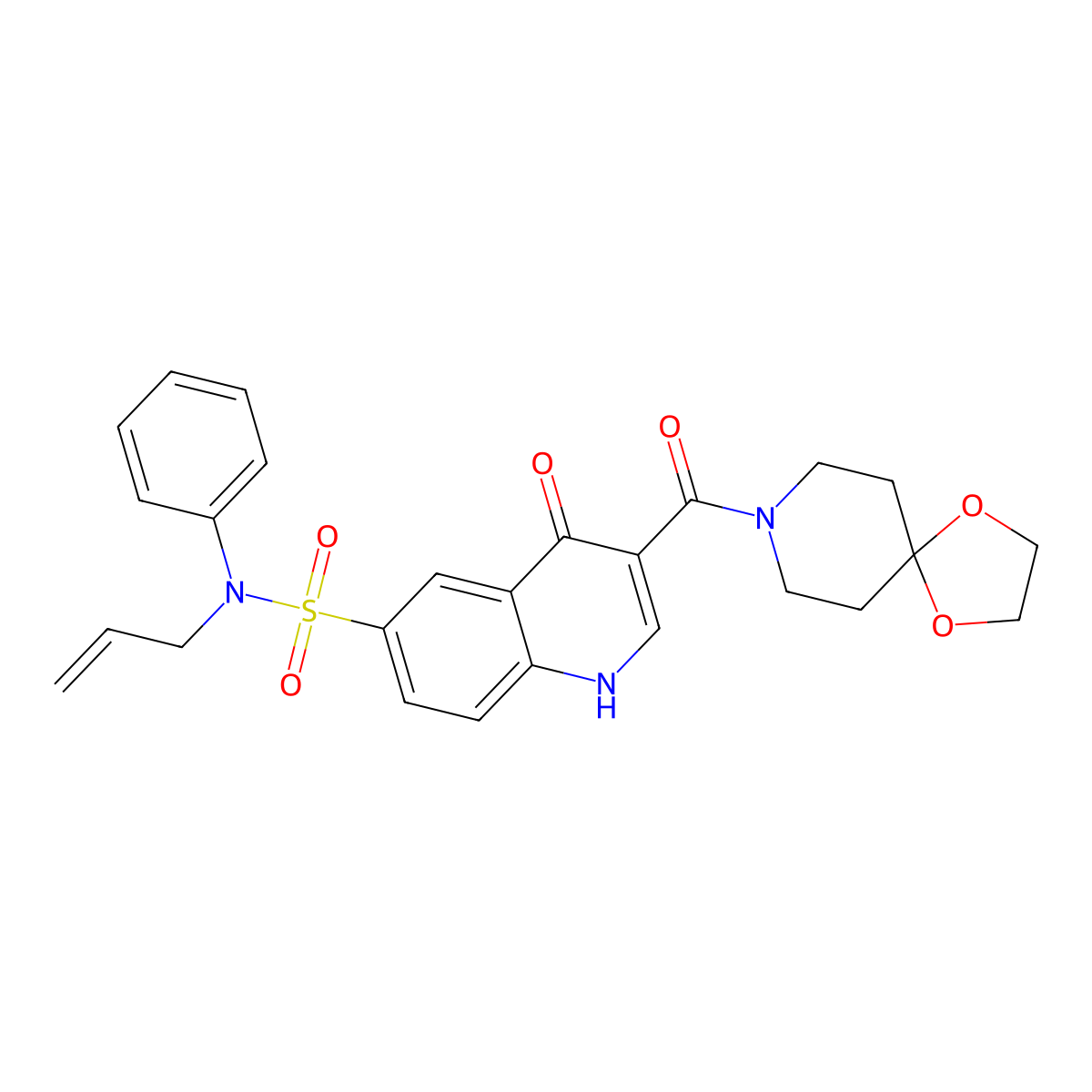3-(1,4-dioxa-8-azaspiro[4.5]decane-8-carbonyl)-4-oxo-N-phenyl-N-prop-2-enyl-1H-quinoline-6-sulfonamide molecular structure, CAS 6767-77-7