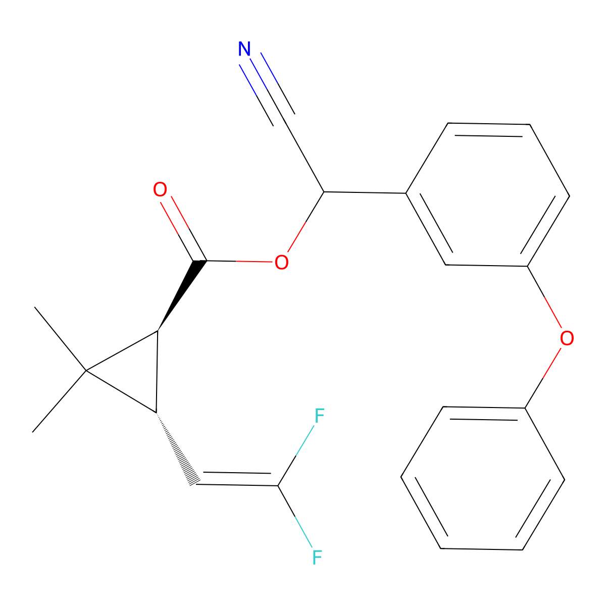 Cyclopropanecarboxylic acid, 3-(2,2-difluoroethenyl)-2,2-dimethyl-, cyano(3-phenoxyphenyl)methyl ester, (1R-trans)- molecular structure, CAS 67670-67-1
