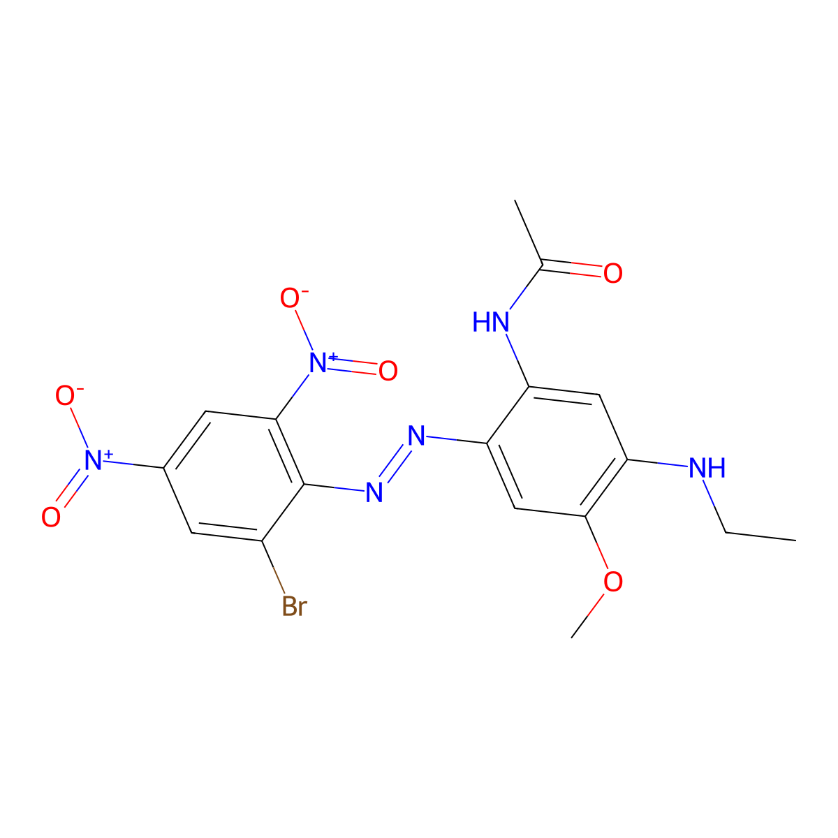 Acetamide, N-(2-(2-(2-bromo-4,6-dinitrophenyl)diazenyl)-5-(ethylamino)-4-methoxyphenyl)- molecular structure, CAS 67674-22-0