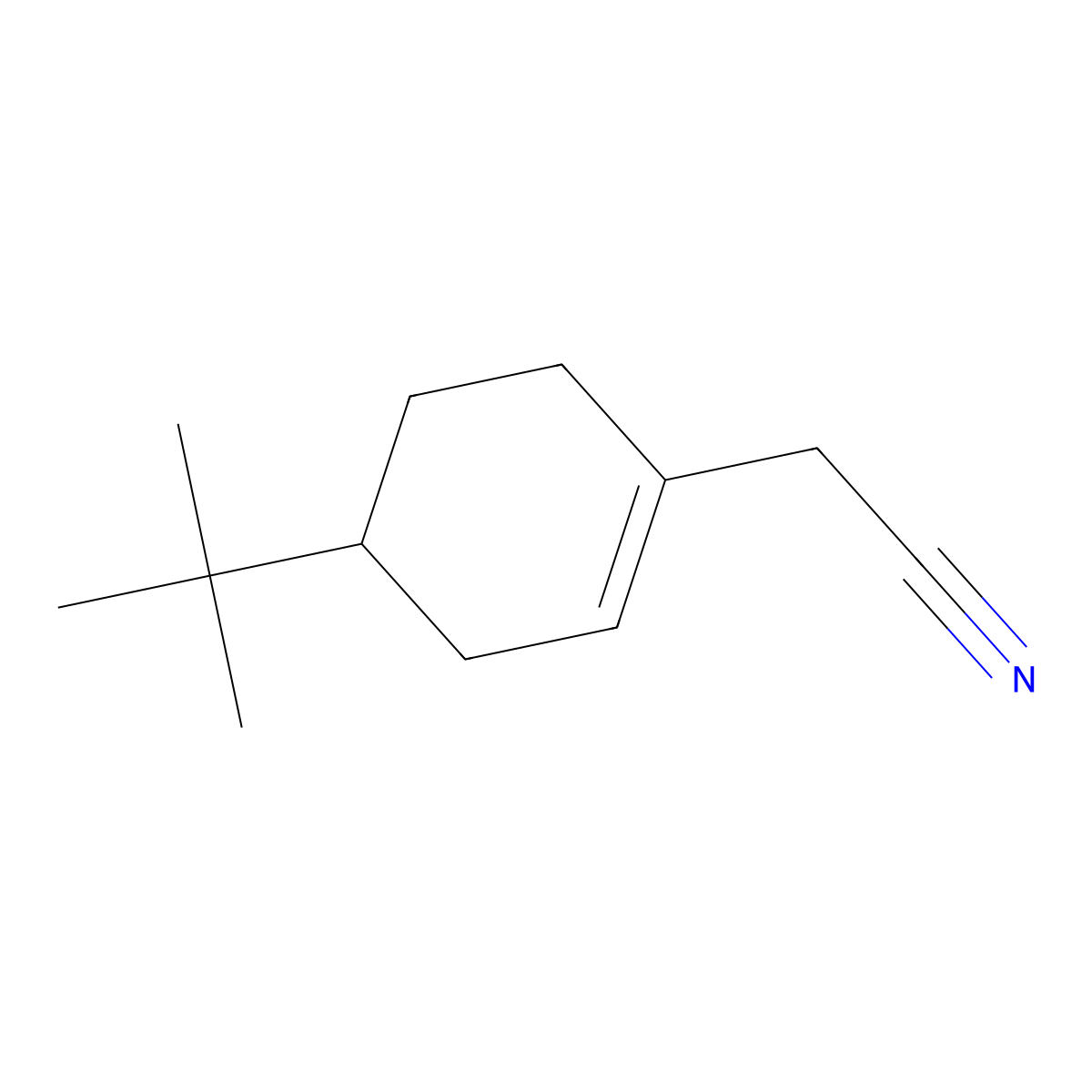 1-Cyclohexene-1-acetonitrile, 4-(1,1-dimethylethyl)- molecular structure, CAS 67674-39-9