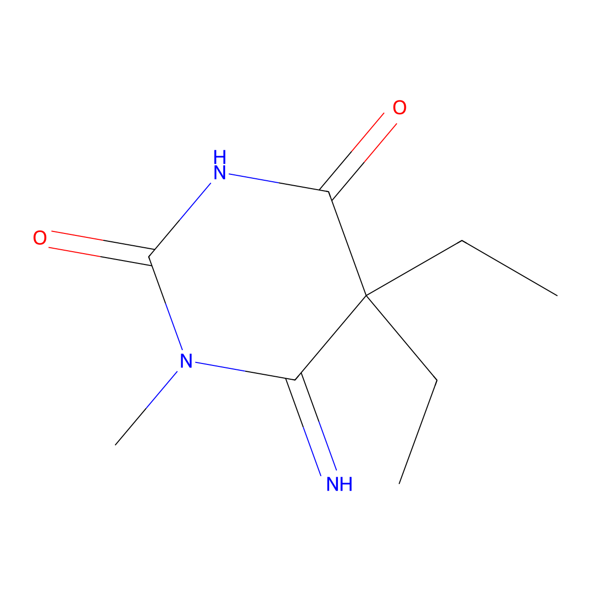 2,4(1H,3H)-Pyrimidinedione, 5,5-diethyldihydro-6-imino-1-methyl- molecular structure, CAS 67678-83-5