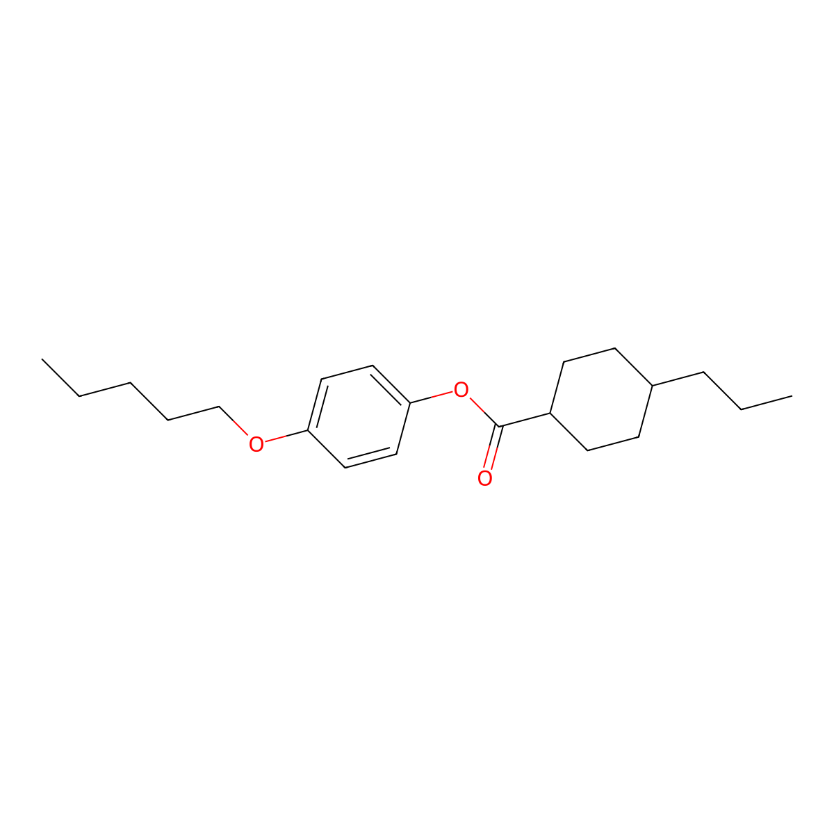 Cyclohexanecarboxylic acid, 4-propyl-, 4-(pentyloxy)phenyl ester molecular structure, CAS 67679-52-1