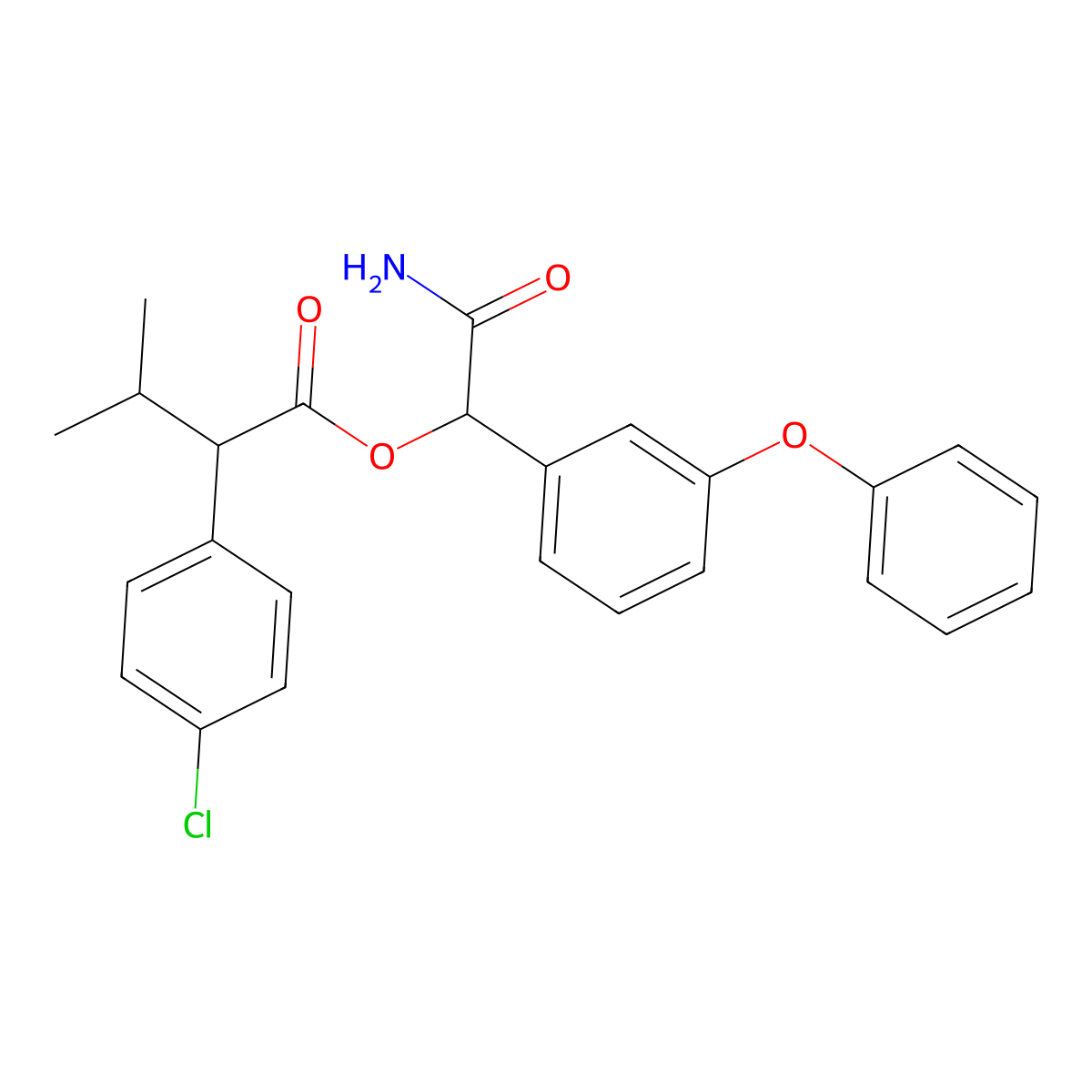 Benzeneacetic acid, 4-chloro-alpha-(1-methylethyl)-, 2-amino-2-oxo-1-(3-phenoxyphenyl)ethyl ester molecular structure, CAS 67685-93-2