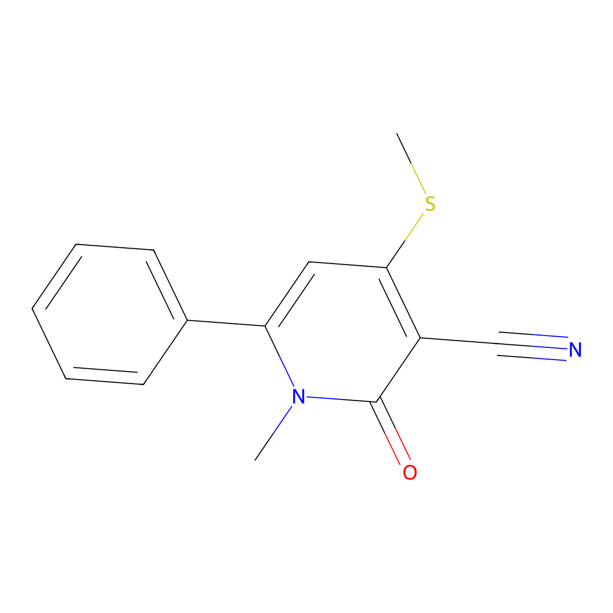 1-Methyl-4-(methylsulfanyl)-2-oxo-6-phenyl-1,2-dihydro-3-pyridinecarbonitrile molecular structure, CAS 67686-47-9