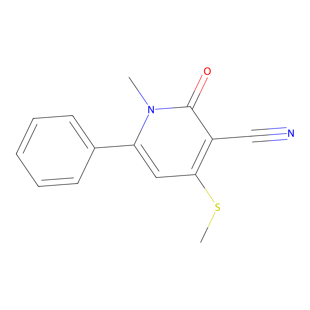 1-Methyl-4-(methylsulfanyl)-2-oxo-6-phenyl-1,2-dihydro-3-pyridinecarbonitrile molecular structure, CAS 67686-47-9
