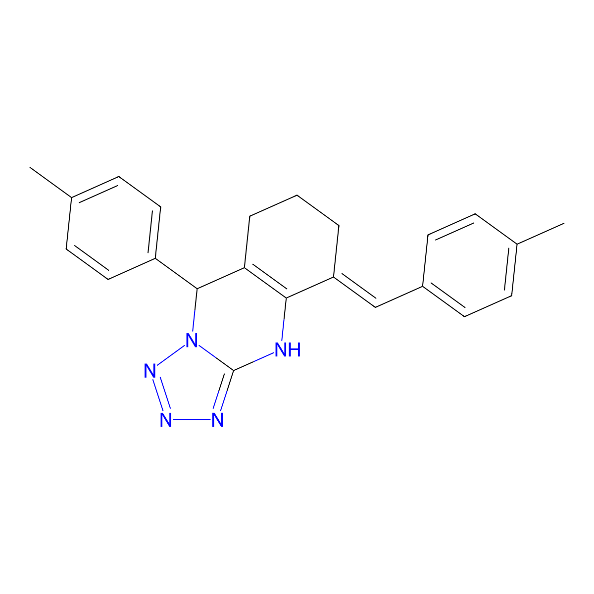 9-(4-methylphenyl)-5-[(4-methylphenyl)methylidene]-6,7,8,9-tetrahydro-4H-tetrazolo[5,1-b]quinazoline molecular structure, CAS 6769-74-0