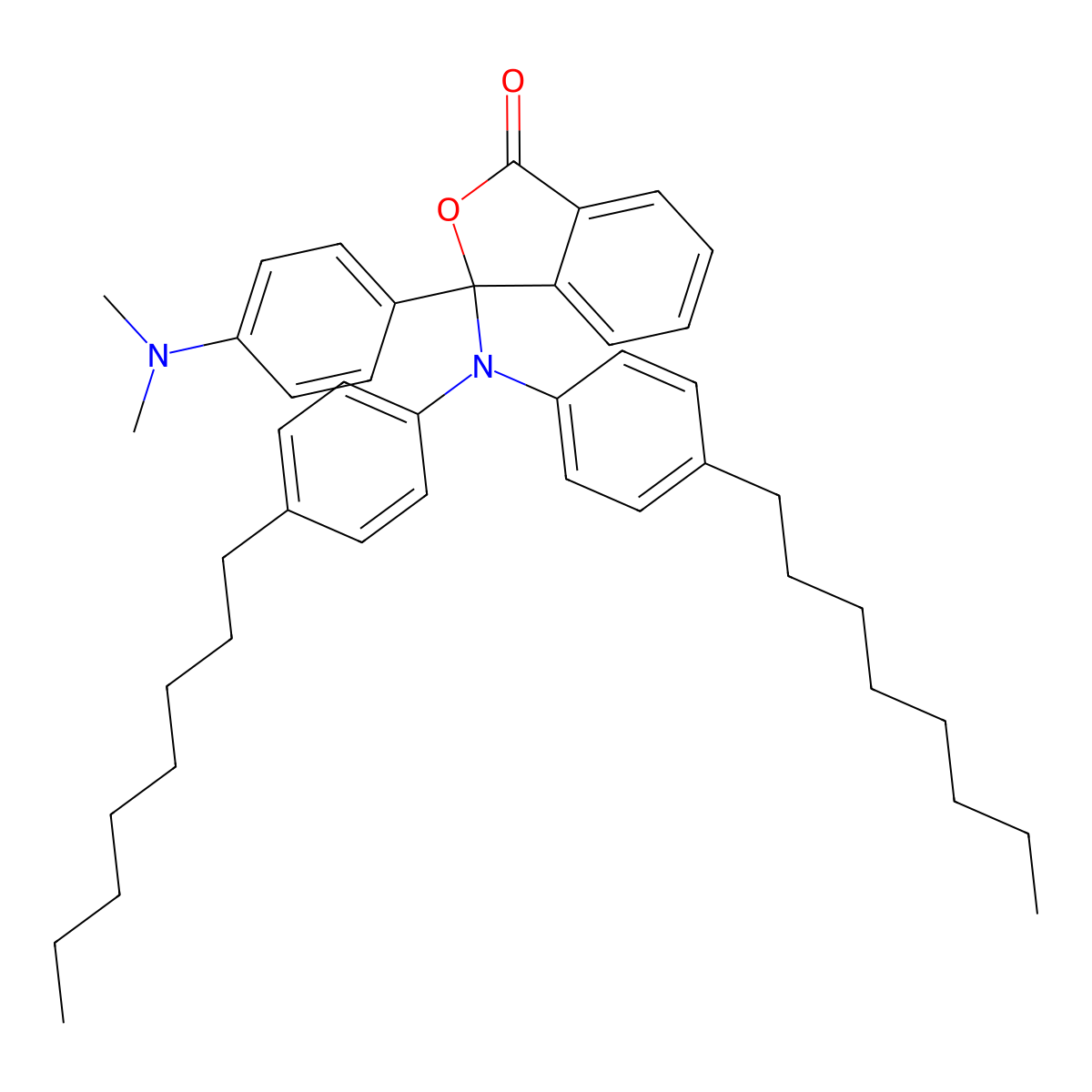 1(3H)-Isobenzofuranone, 3-[bis(4-octylphenyl)amino]-3-[4-(dimethylamino)phenyl]- molecular structure, CAS 67697-75-0