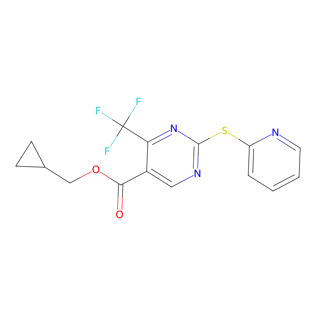 Cyclopropylmethyl 2-(2-pyridinylthio)-4-(trifluoromethyl)-5-pyrimidinecarboxylate molecular structure, CAS 676995-93-0