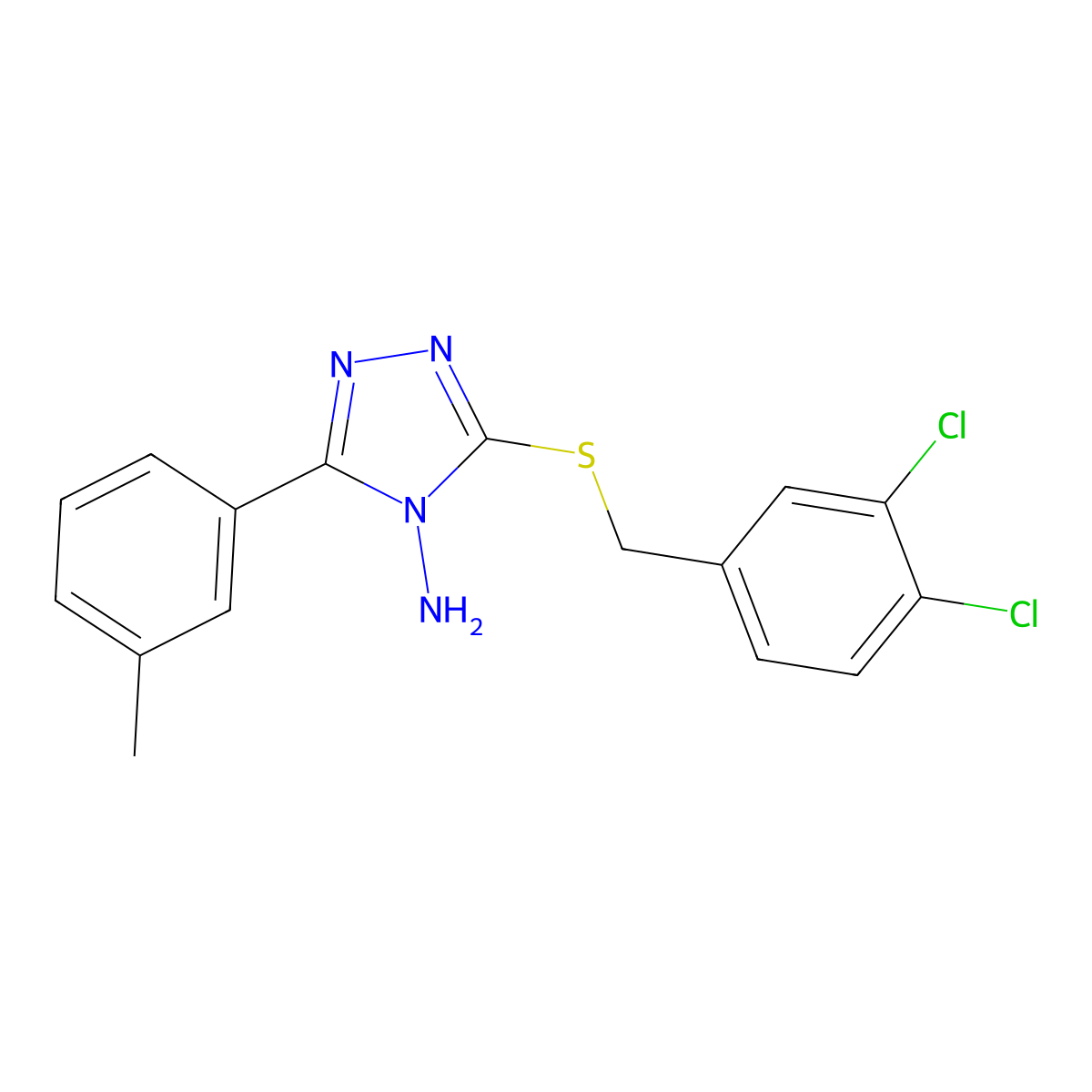 3-[(3,4-Dichlorophenyl)methylthio]-5-(3-methylphenyl)-1,2,4-triazole-4-ylamine molecular structure, CAS 677011-77-7