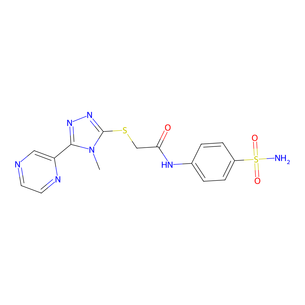 2-{[4-methyl-5-(pyrazin-2-yl)-4H-1,2,4-triazol-3-yl]sulfanyl}-N-(4-sulfamoylphenyl)acetamide molecular structure, CAS 677012-12-3