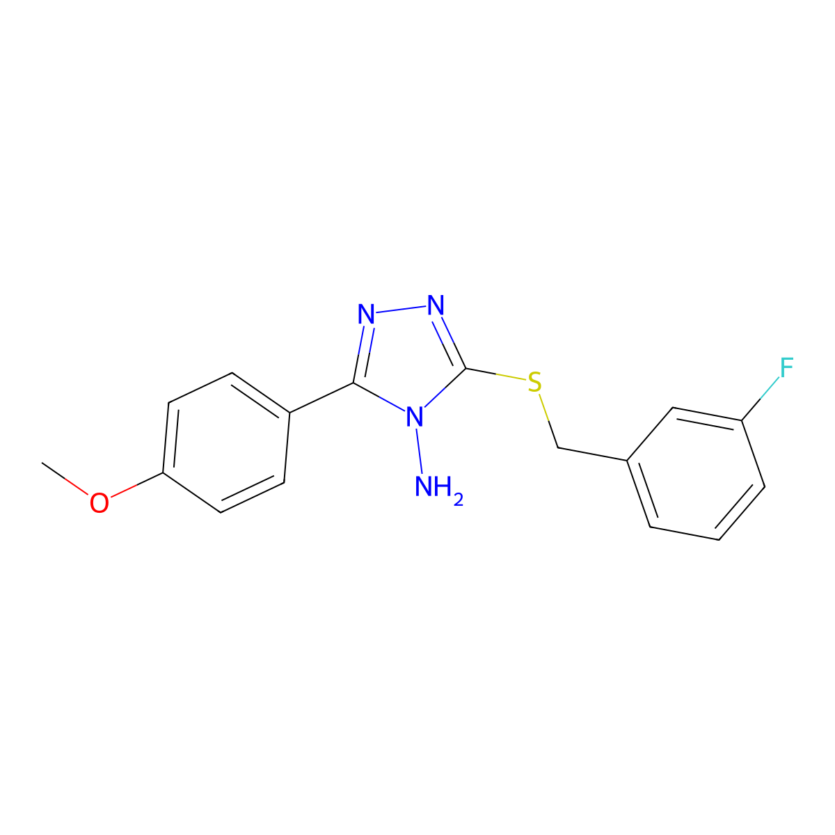 3-((3-Fluorobenzyl)thio)-5-(4-methoxyphenyl)-4H-1,2,4-triazol-4-amine molecular structure, CAS 677012-15-6