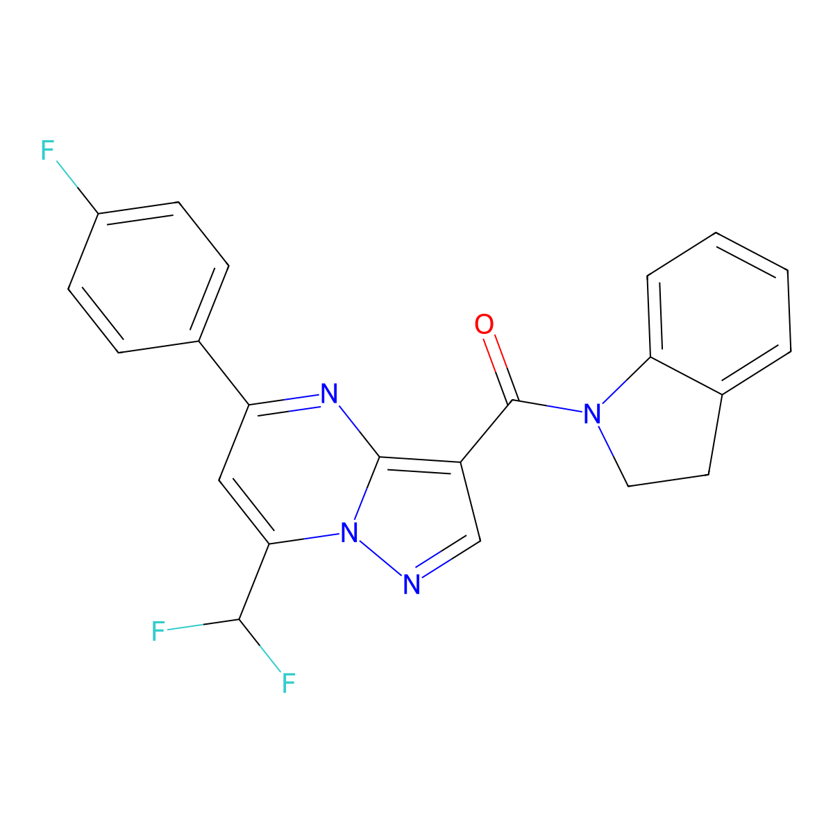 [7-(Difluoromethyl)-5-(4-fluorophenyl)pyrazolo[1,5-a]pyrimidin-3-yl]-(2,3-dihydroindol-1-yl)methanone molecular structure, CAS 677012-23-6