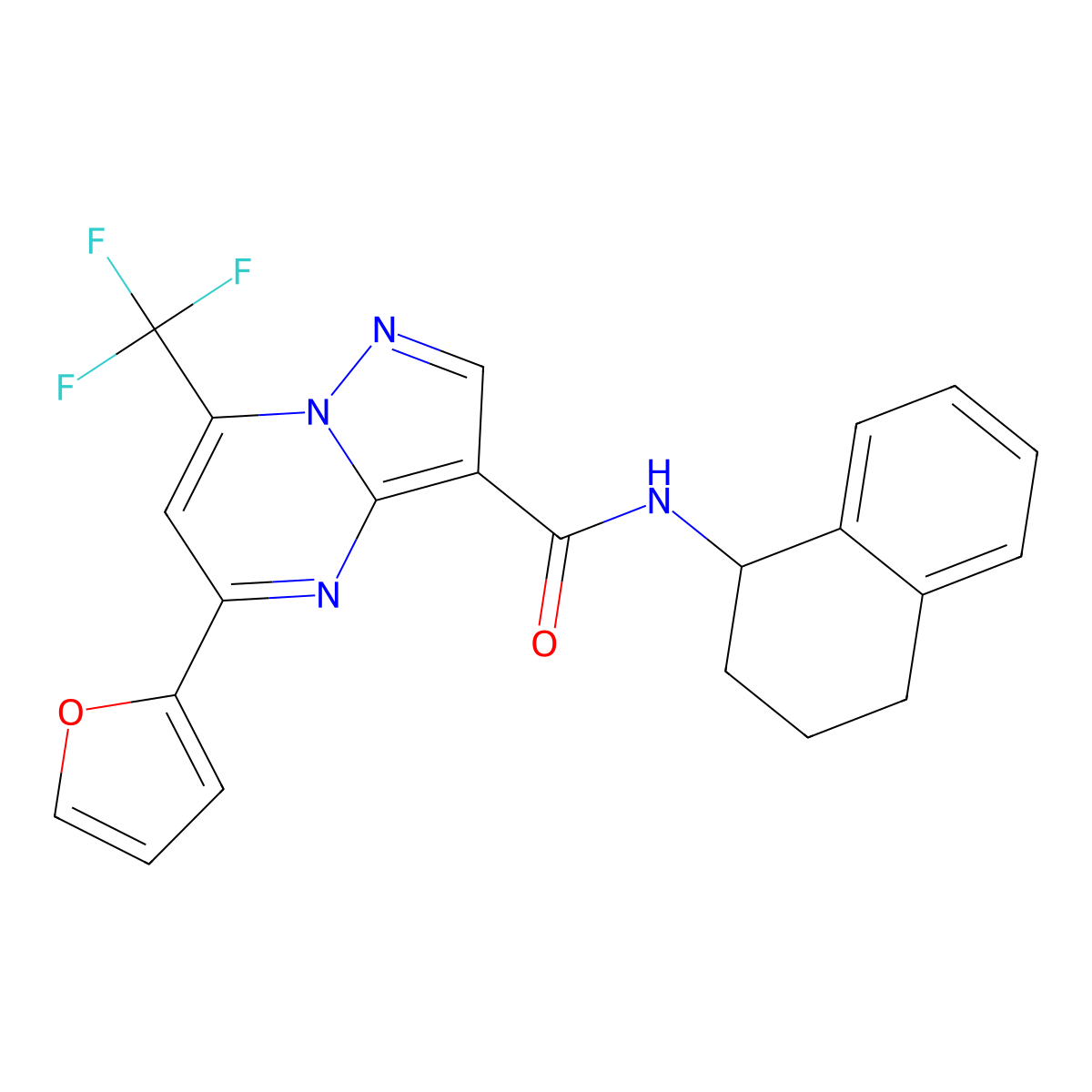 5-(furan-2-yl)-N-(1,2,3,4-tetrahydronaphthalen-1-yl)-7-(trifluoromethyl)pyrazolo[1,5-a]pyrimidine-3-carboxamide molecular structure, CAS 677012-46-3
