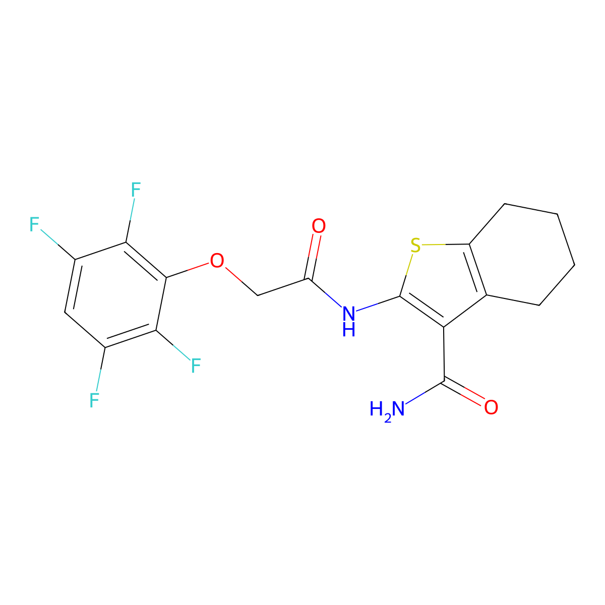 2-[[2-(2,3,5,6-Tetrafluorophenoxy)acetyl]amino]-4,5,6,7-tetrahydro-1-benzothiophene-3-carboxamide molecular structure, CAS 677012-70-3