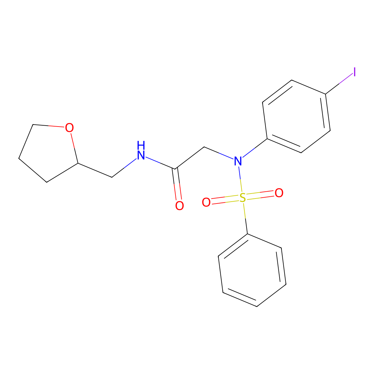2-[N-(benzenesulfonyl)-4-iodoanilino]-N-(oxolan-2-ylmethyl)acetamide molecular structure, CAS 677014-38-9