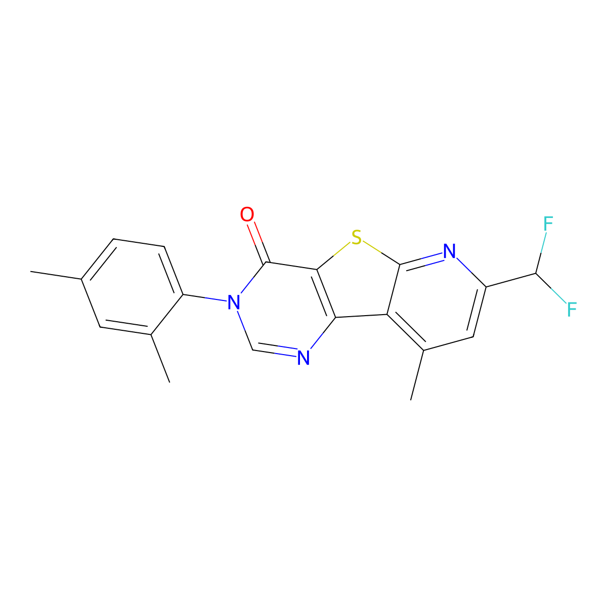 7-(difluoromethyl)-3-(2,4-dimethylphenyl)-9-methylpyrido[3',2':4,5]thieno[3,2-d]pyrimidin-4(3H)-one molecular structure, CAS 677014-65-2