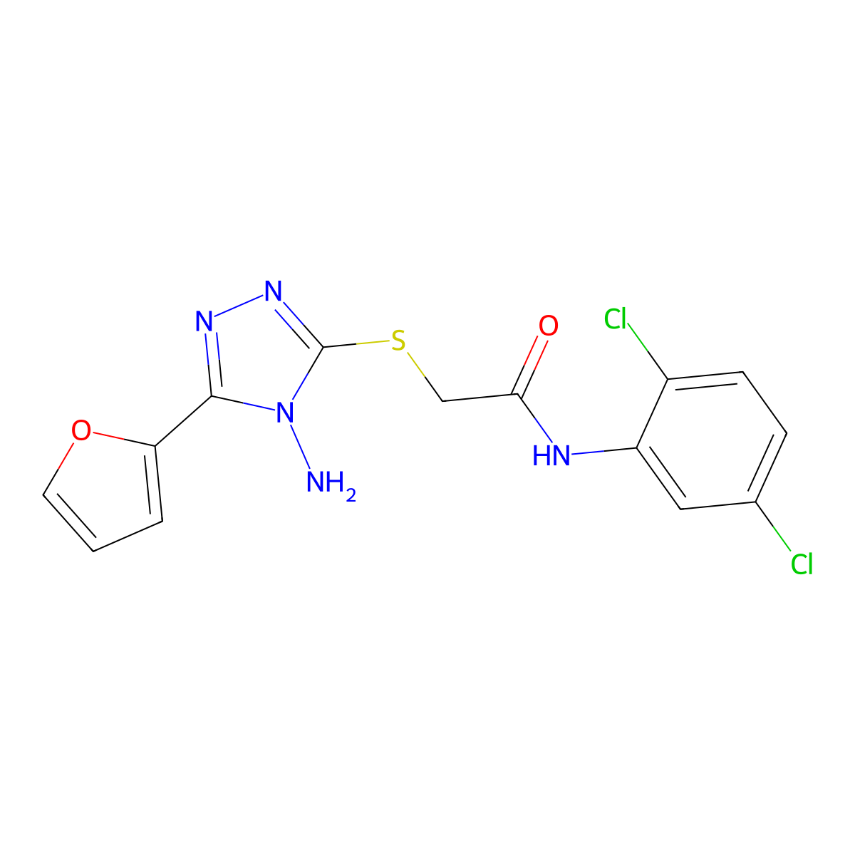2-((4-amino-5-(furan-2-yl)-4H-1,2,4-triazol-3-yl)thio)-N-(2,5-dichlorophenyl)acetamide molecular structure, CAS 677014-78-7