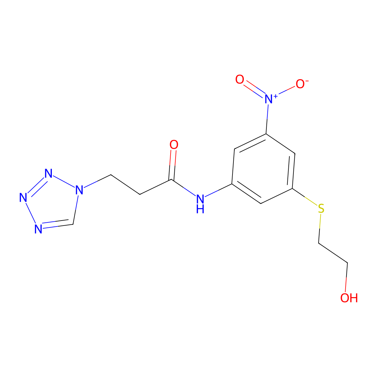 N-[3-(2-hydroxyethylsulfanyl)-5-nitrophenyl]-3-(tetrazol-1-yl)propanamide molecular structure, CAS 677014-80-1