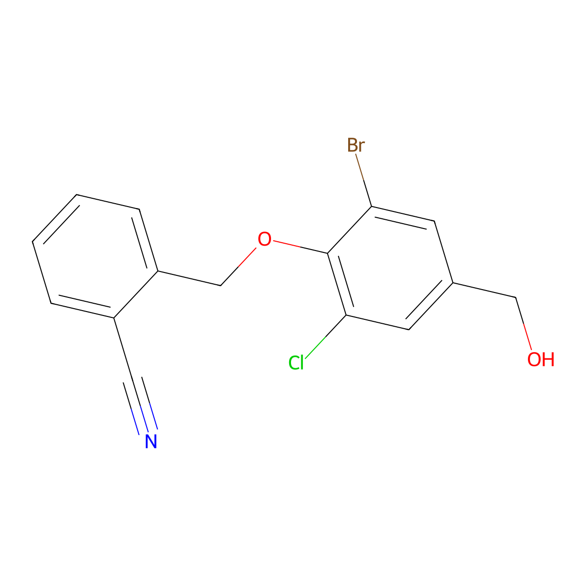 2-[[2-Bromo-6-chloro-4-(hydroxymethyl)phenoxy]methyl]benzonitrile molecular structure, CAS 677015-25-7