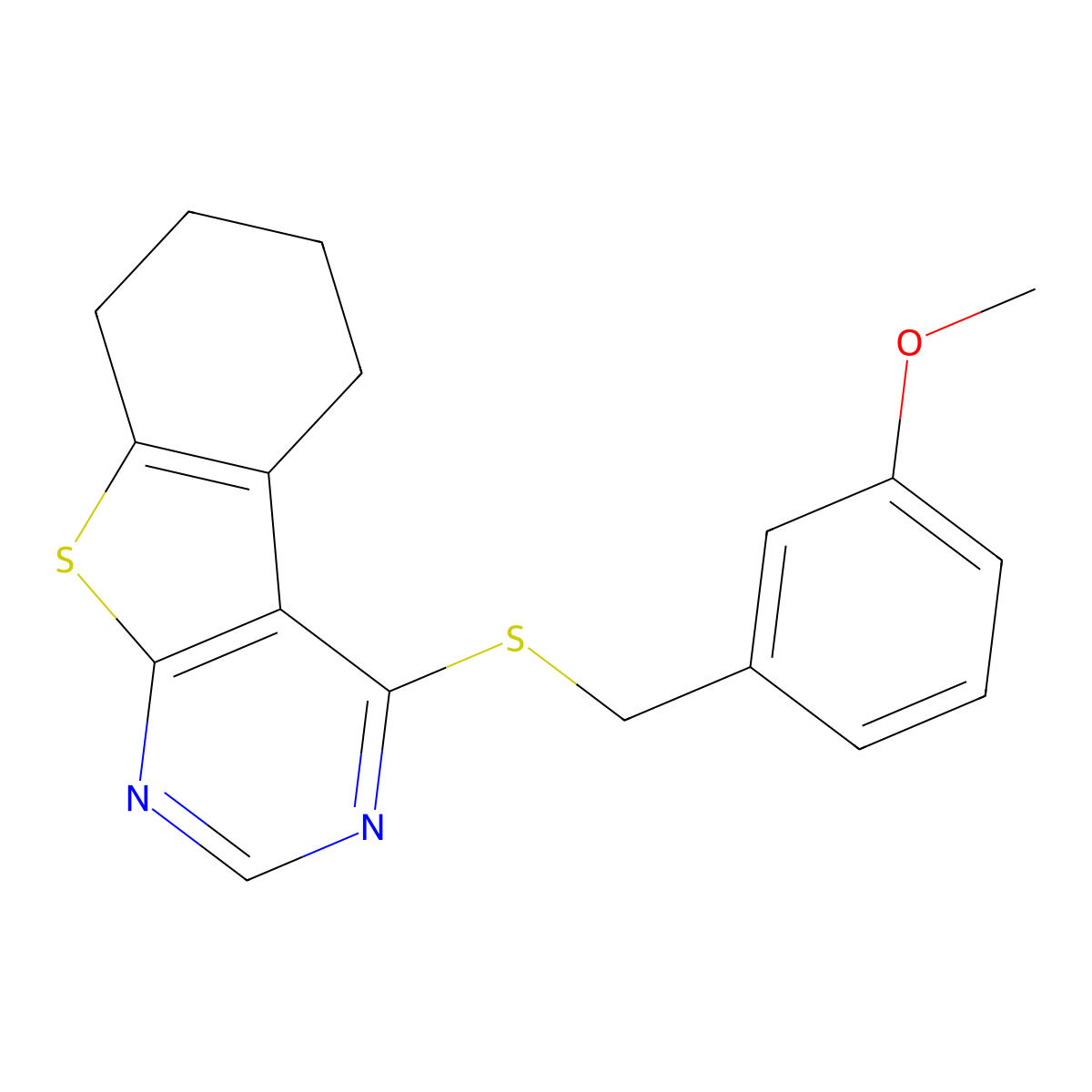 4-[(3-Methoxybenzyl)sulfanyl]-5,6,7,8-tetrahydro[1]benzothieno[2,3-d]pyrimidine molecular structure, CAS 677016-07-8