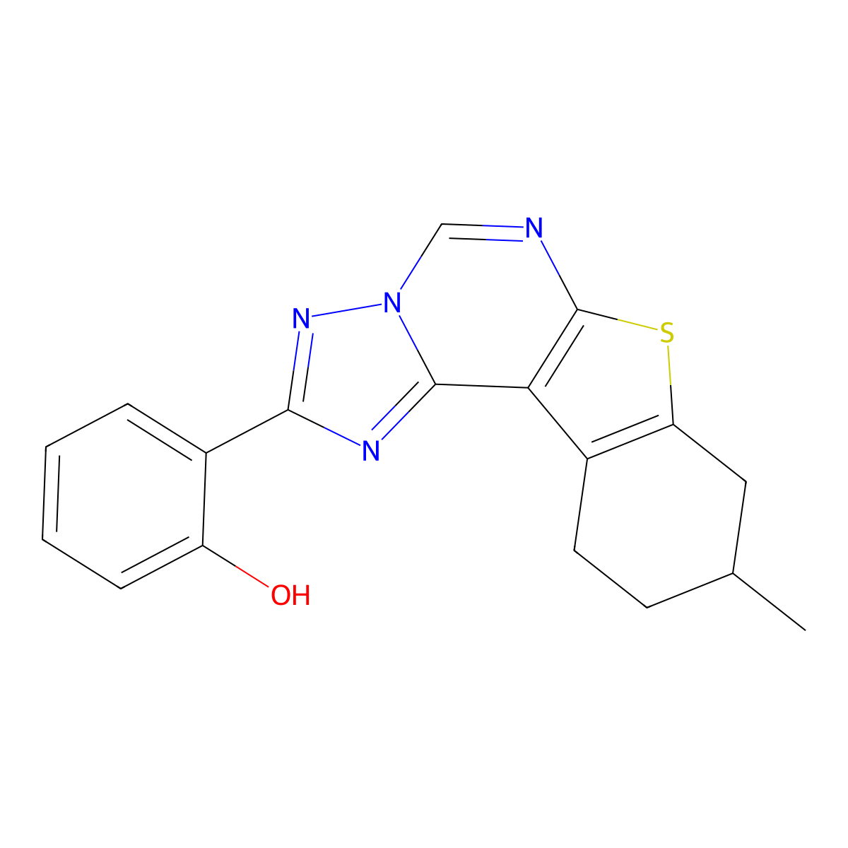 2-(9-Methyl-8,9,10,11-tetrahydro[1]benzothieno[3,2-e][1,2,4]triazolo[1,5-c]pyrimidin-2-yl)phenol molecular structure, CAS 677016-64-7