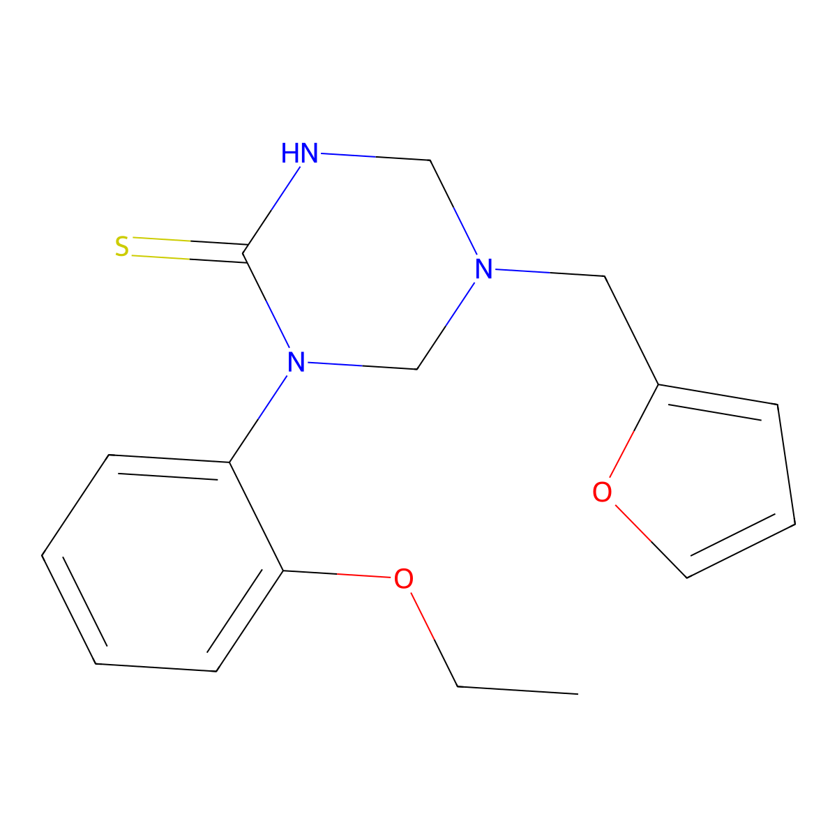 1-(2-Ethoxyphenyl)-5-(furan-2-ylmethyl)-1,3,5-triazinane-2-thione molecular structure, CAS 677017-63-9