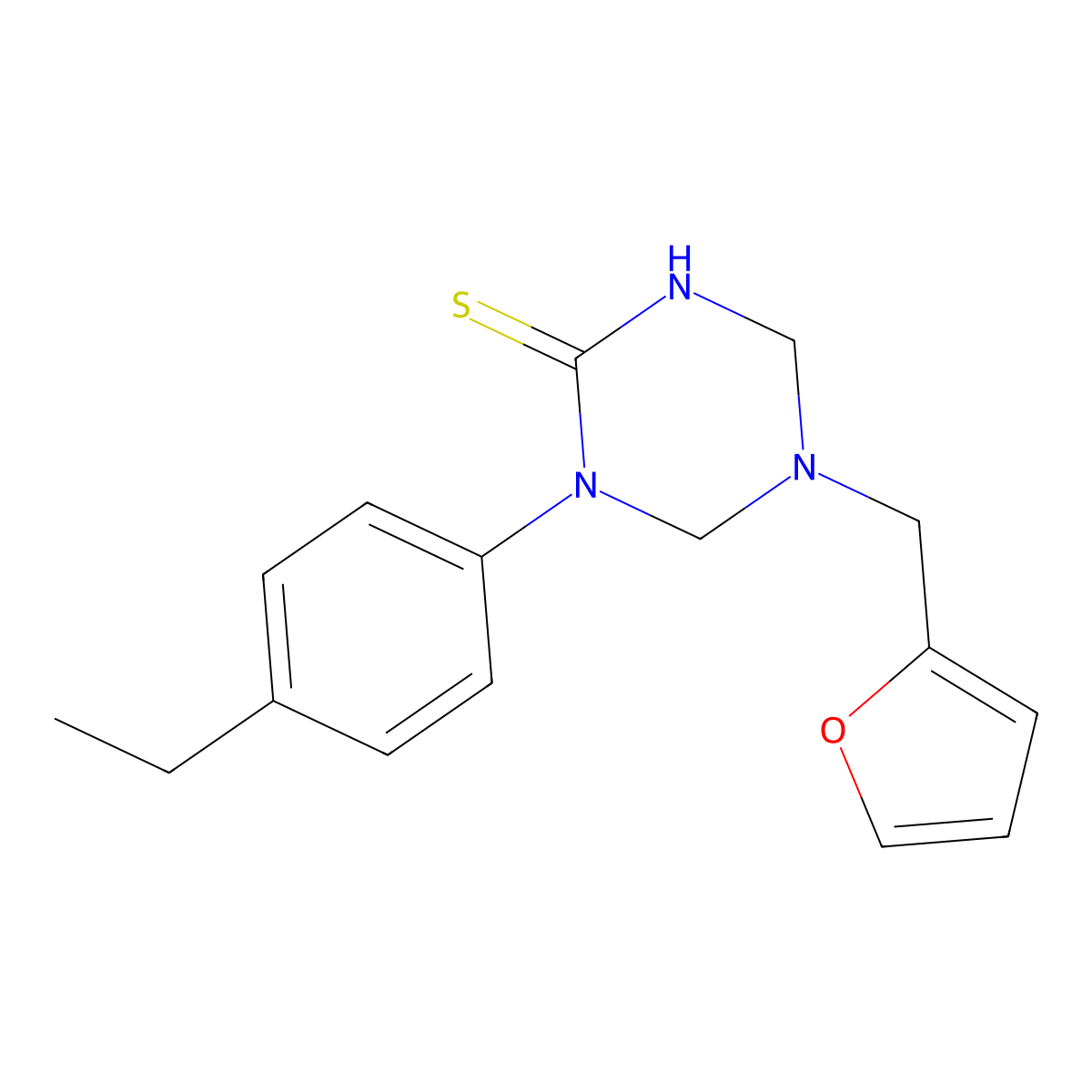 1-(4-Ethylphenyl)-5-(furan-2-ylmethyl)-1,3,5-triazinane-2-thione molecular structure, CAS 677018-15-4