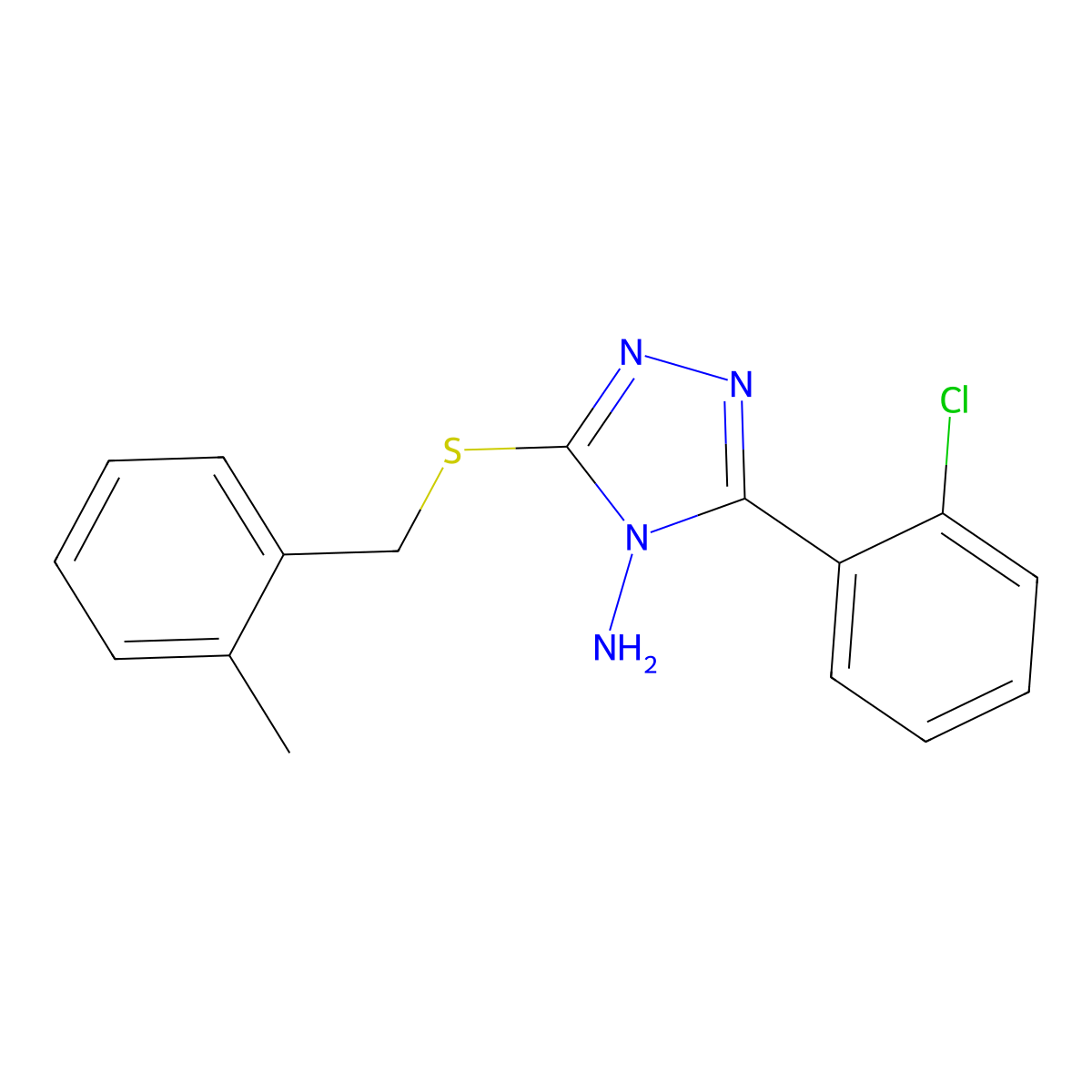 3-(2-Chlorophenyl)-5-[(2-methylphenyl)methylthio]-1,2,4-triazole-4-ylamine molecular structure, CAS 677018-21-2