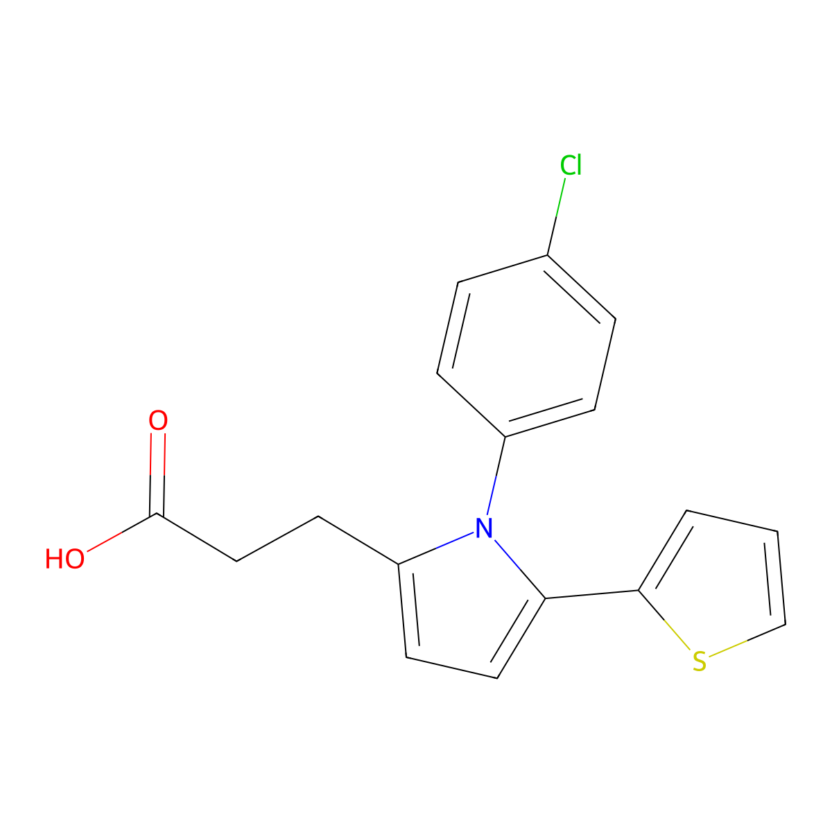 3-(1-(4-chlorophenyl)-5-(thiophen-2-yl)-1H-pyrrol-2-yl)propanoic acid molecular structure, CAS 677018-60-9