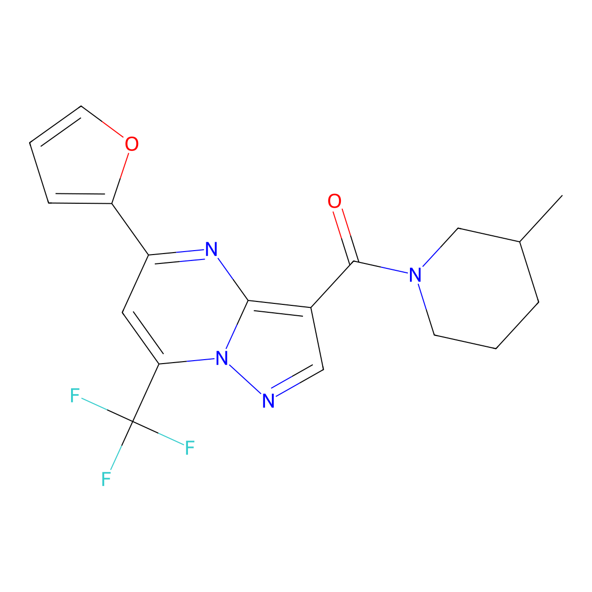 [5-(Furan-2-yl)-7-(trifluoromethyl)pyrazolo[1,5-a]pyrimidin-3-yl](3-methylpiperidin-1-yl)methanone molecular structure, CAS 677018-62-1