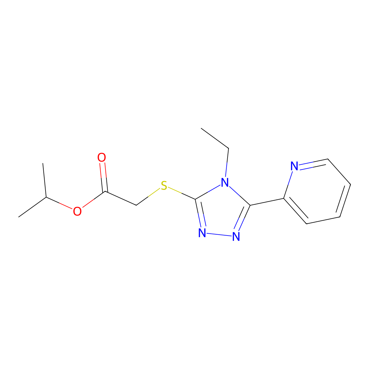 Methylethyl 2-(4-ethyl-5-(2-pyridyl)-1,2,4-triazol-3-ylthio)acetate molecular structure, CAS 677018-64-3
