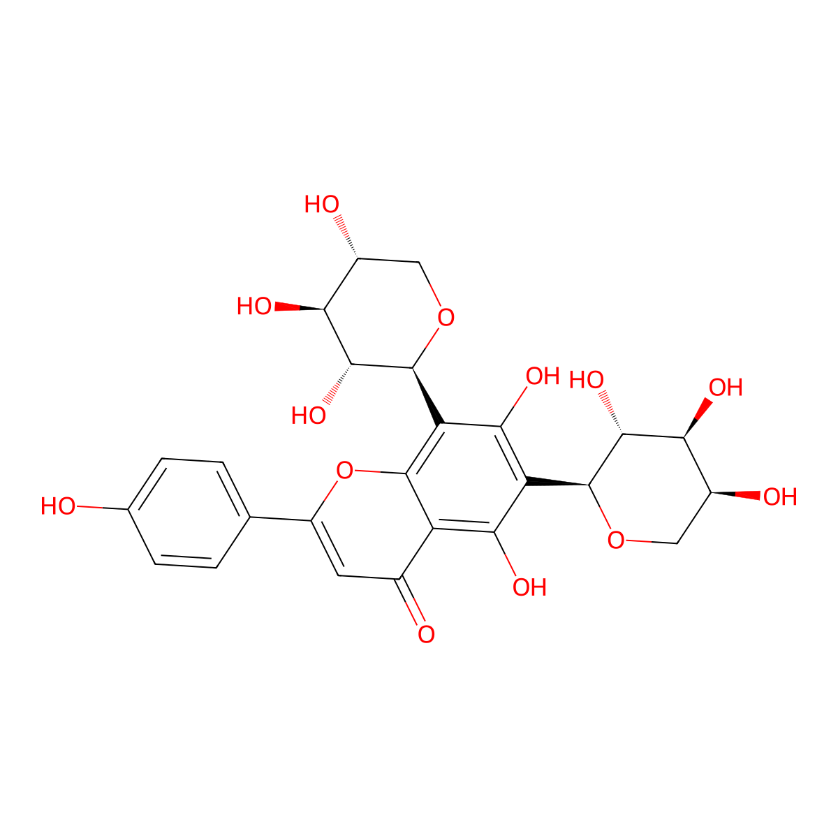 Apigenin 6-C-alpha-L-arabinopyranosyl-8-C-beta-D-xylopyranoside molecular structure, CAS 677021-30-6