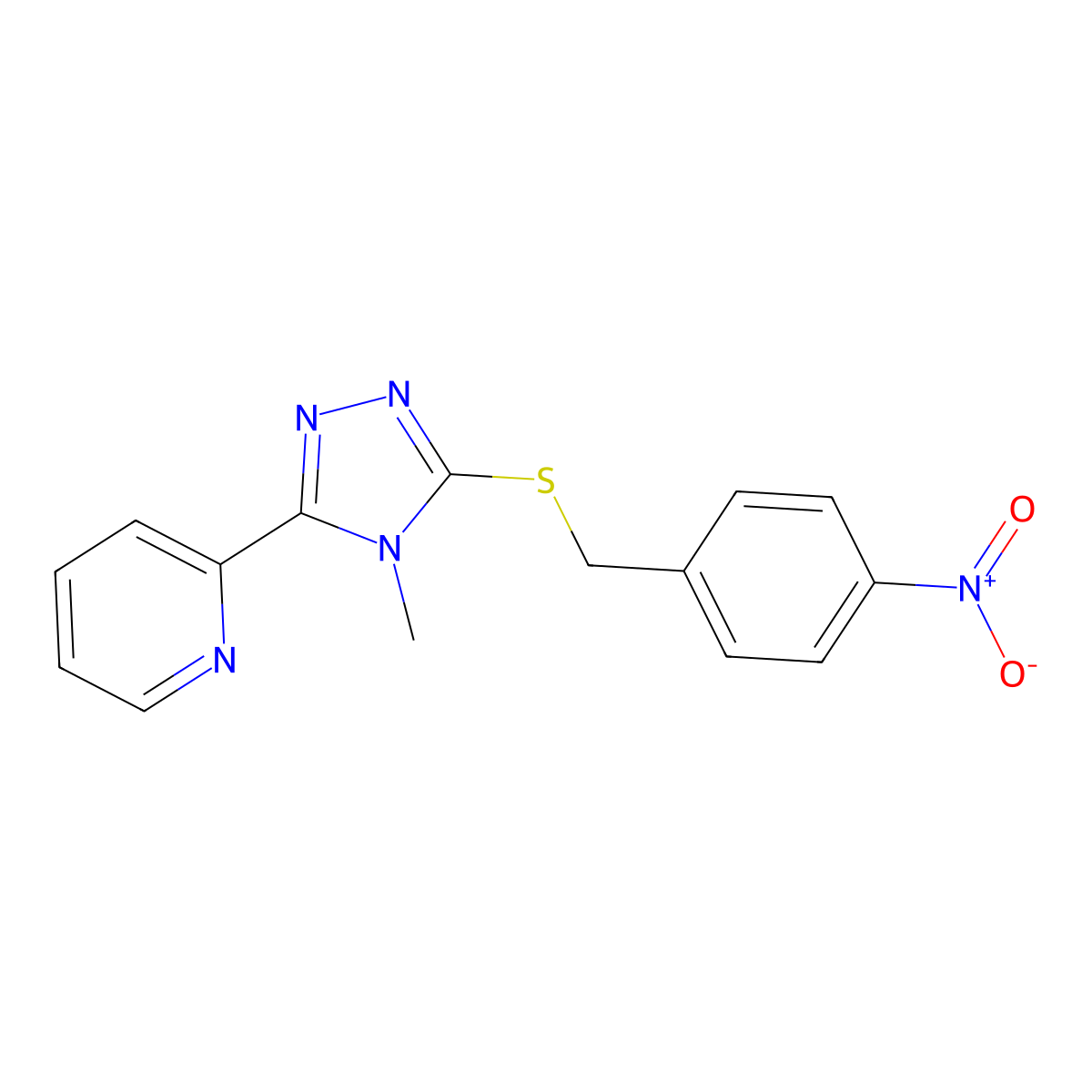 2-[4-Methyl-5-[(4-nitrophenyl)methylsulfanyl]-1,2,4-triazol-3-yl]pyridine molecular structure, CAS 677023-68-6